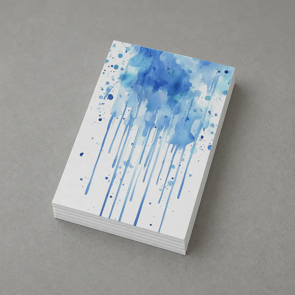 Blue Watercolor Paint Drips White Background – Postcards