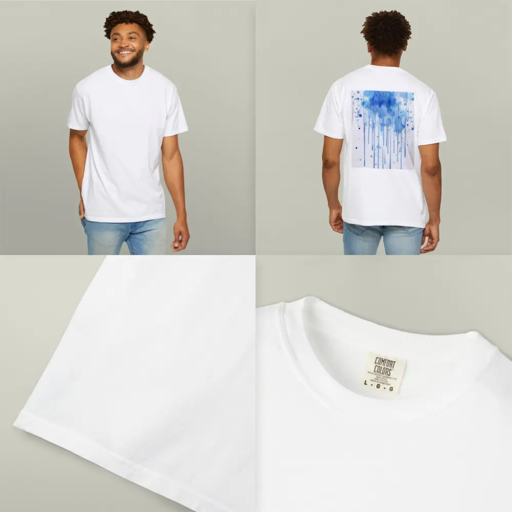 Blue Watercolor Paint Drips White Background – T-Shirts