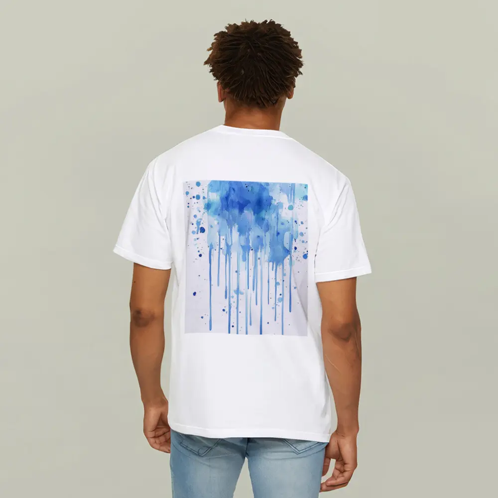 Blue Watercolor Paint Drips White Background – T-Shirts