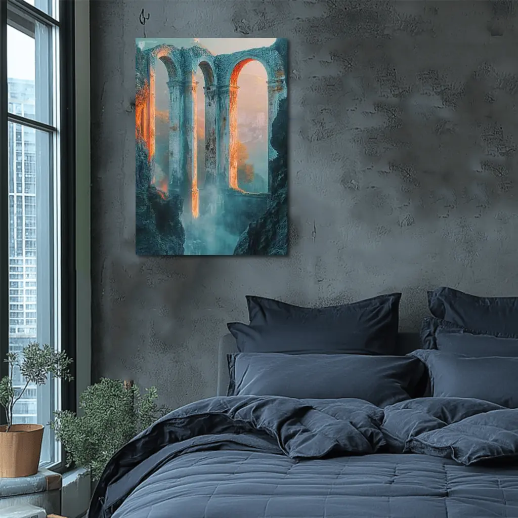 Ancient Roman Arches Misty Canyon Ruins – Wall Art