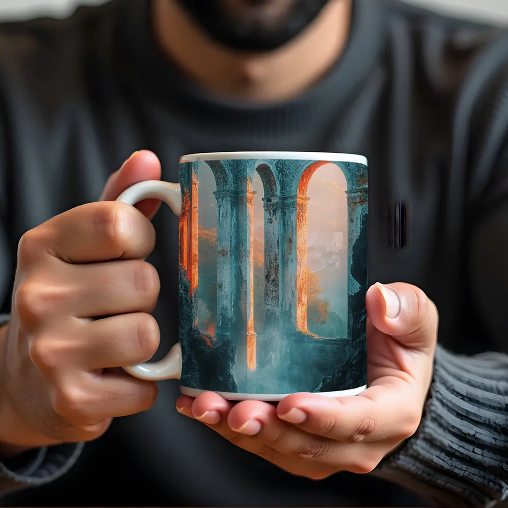 Ancient Roman Arches Misty Canyon Ruins – Mugs