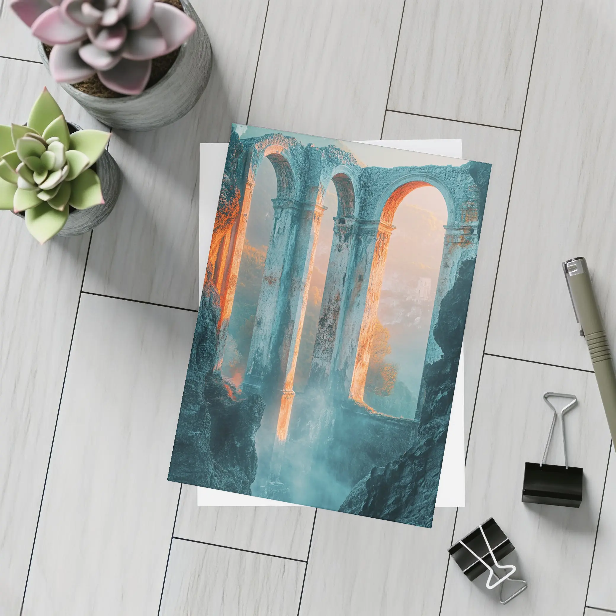 Ancient Roman Arches Misty Canyon Ruins – Postcards