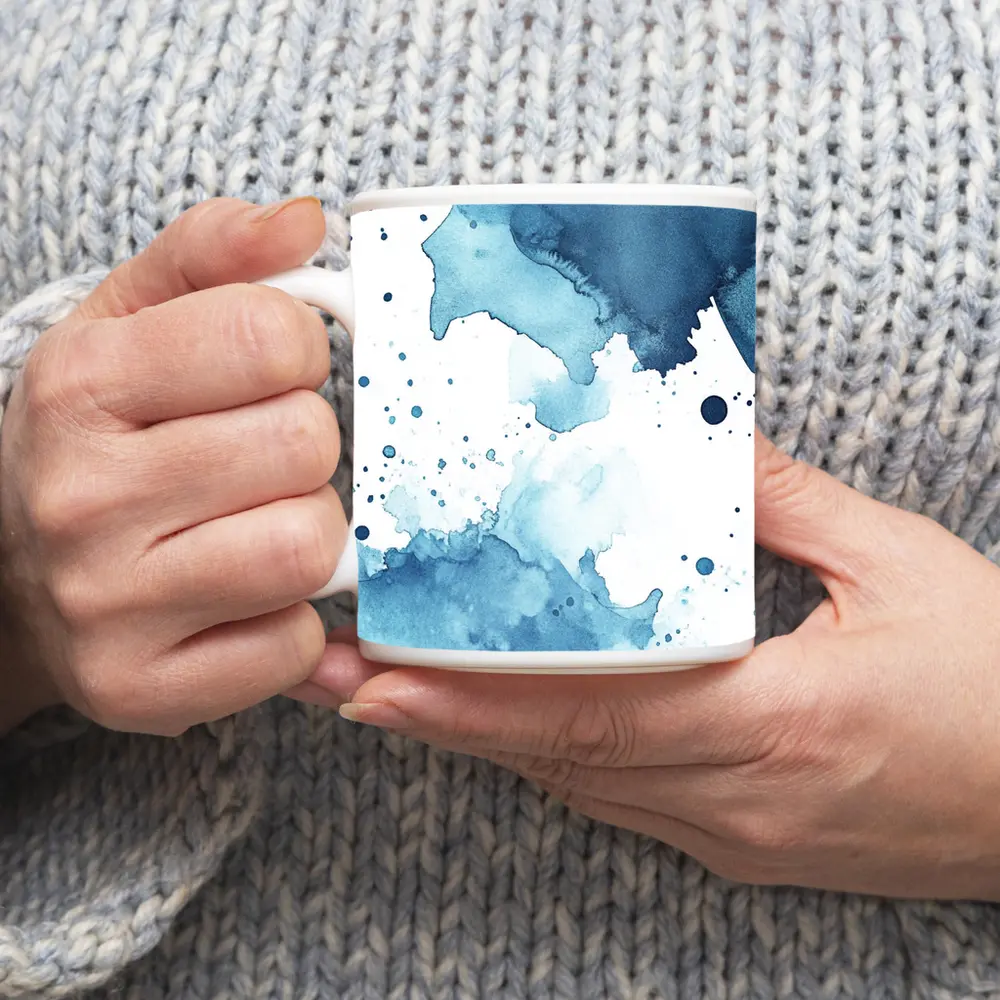 Blue Watercolor Ink Splash Abstract Art – Mugs