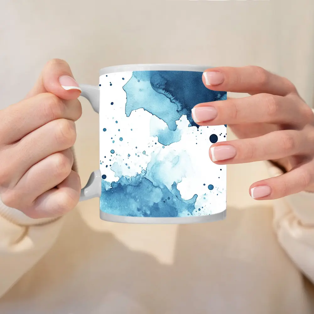 Blue Watercolor Ink Splash Abstract Art – Mugs