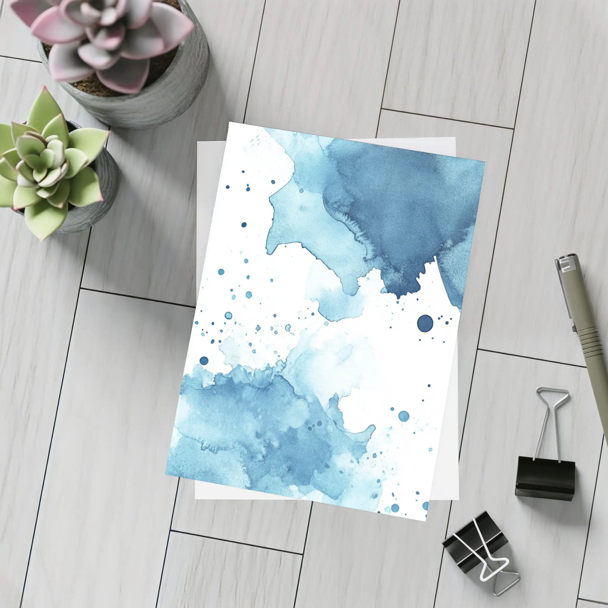 Blue Watercolor Ink Splash Abstract Art – Postcards