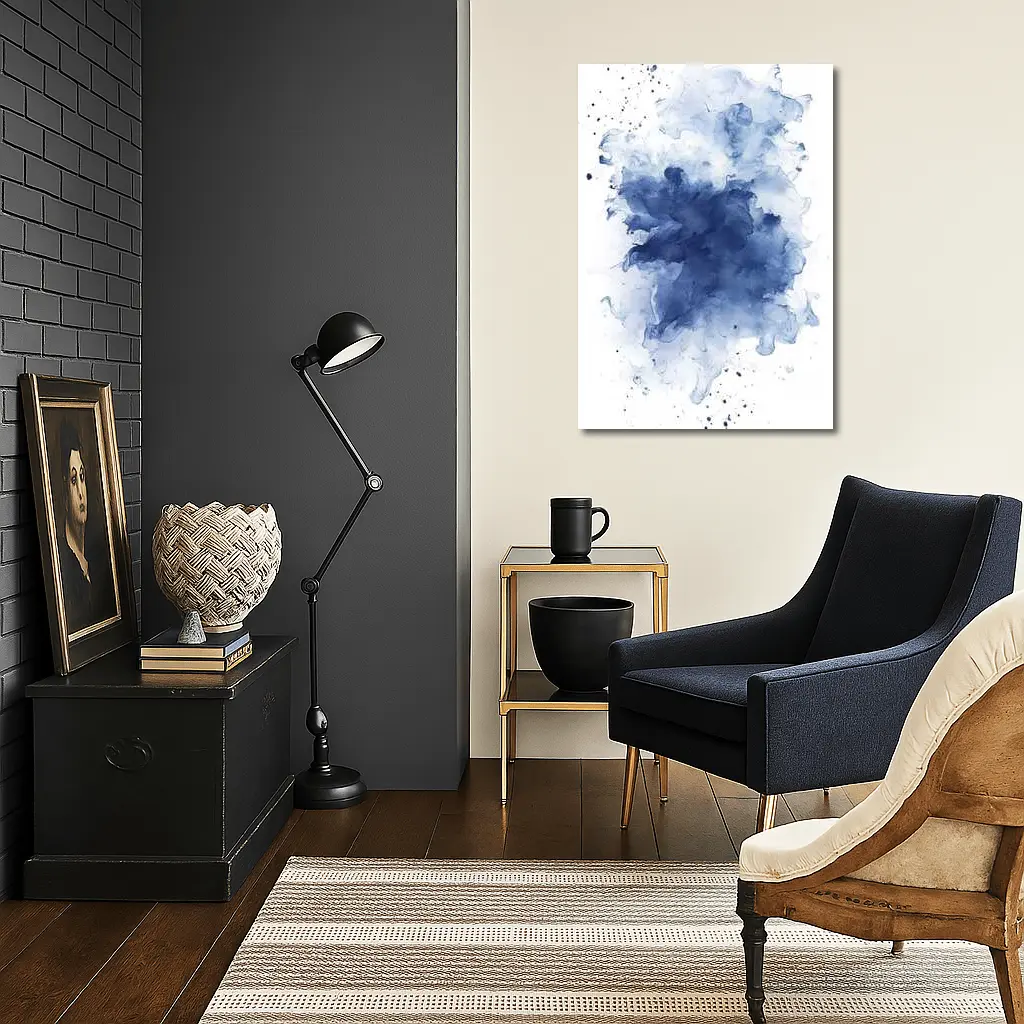 Blue Watercolor Ink Splash White Background – Wall Art