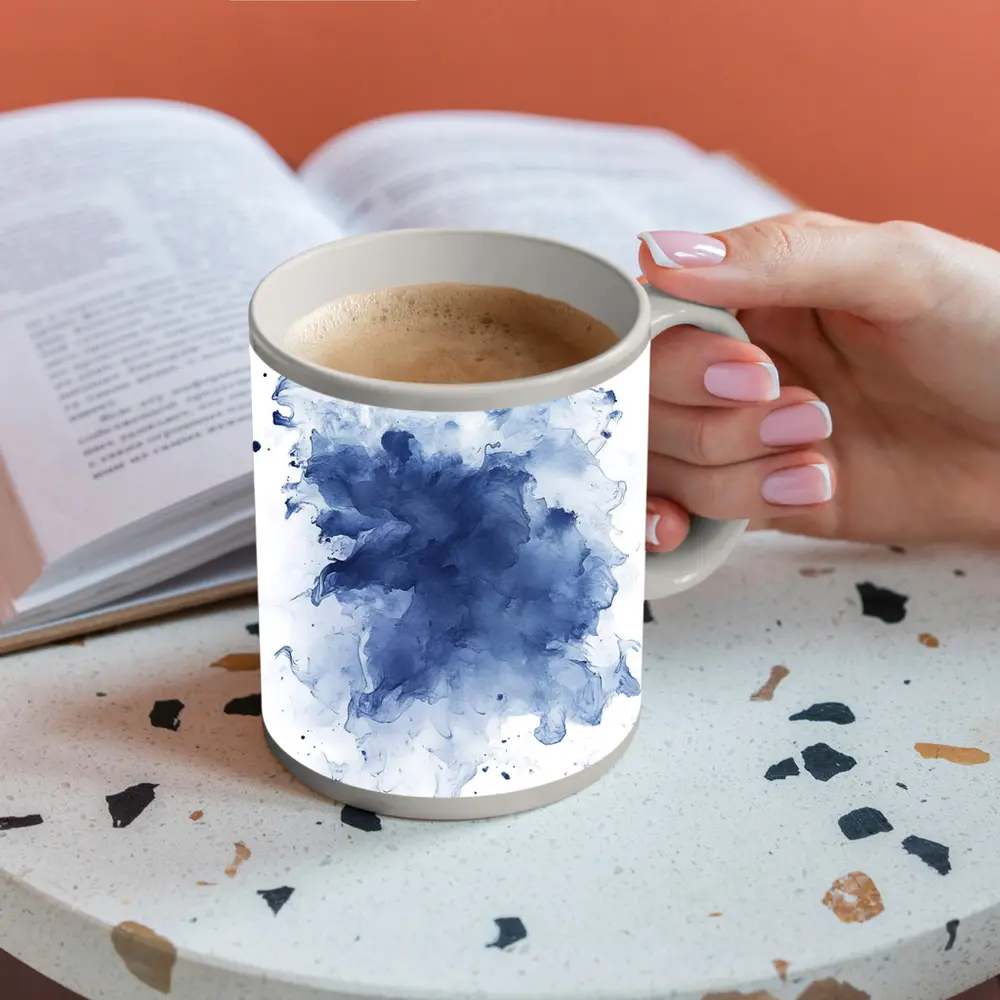 Blue Watercolor Ink Splash White Background – Mugs