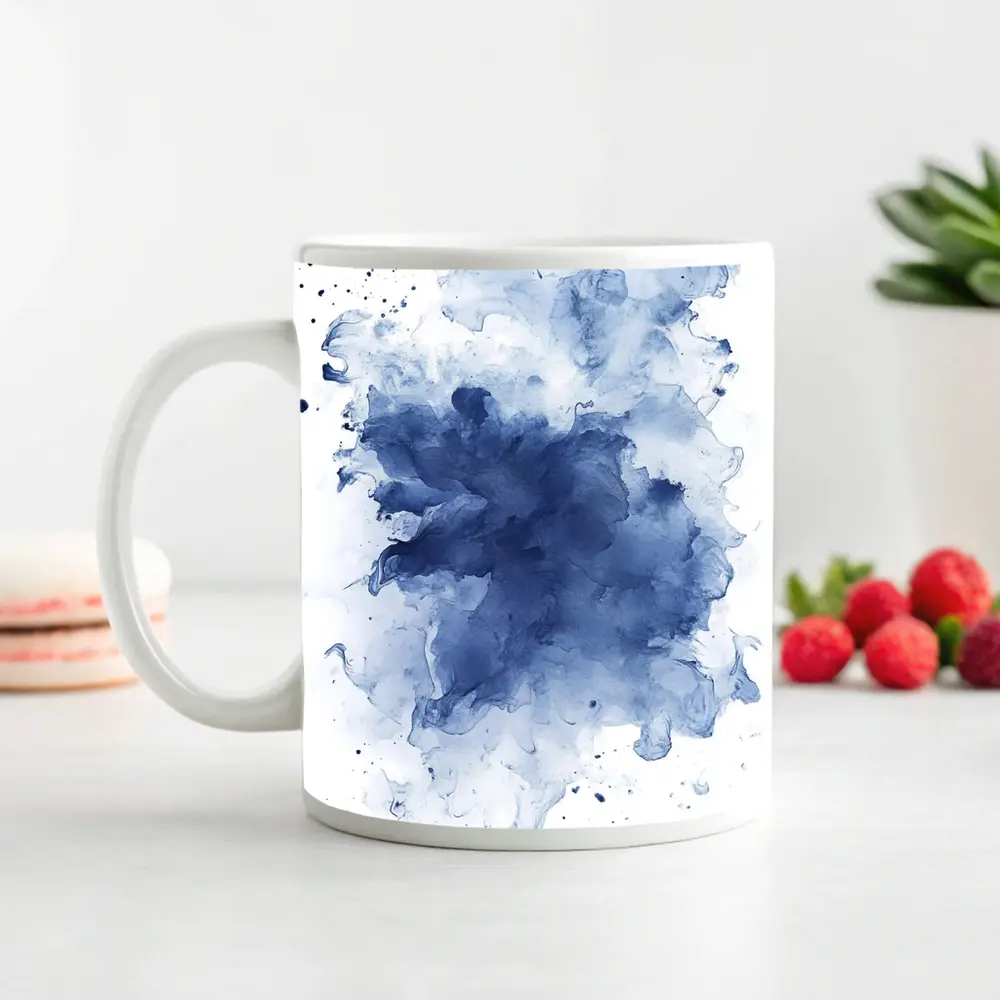 Blue Watercolor Ink Splash White Background – Mugs