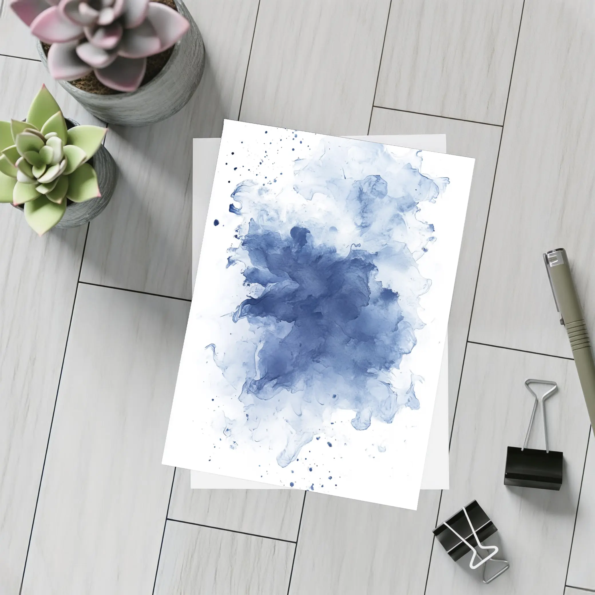 Blue Watercolor Ink Splash White Background – Postcards