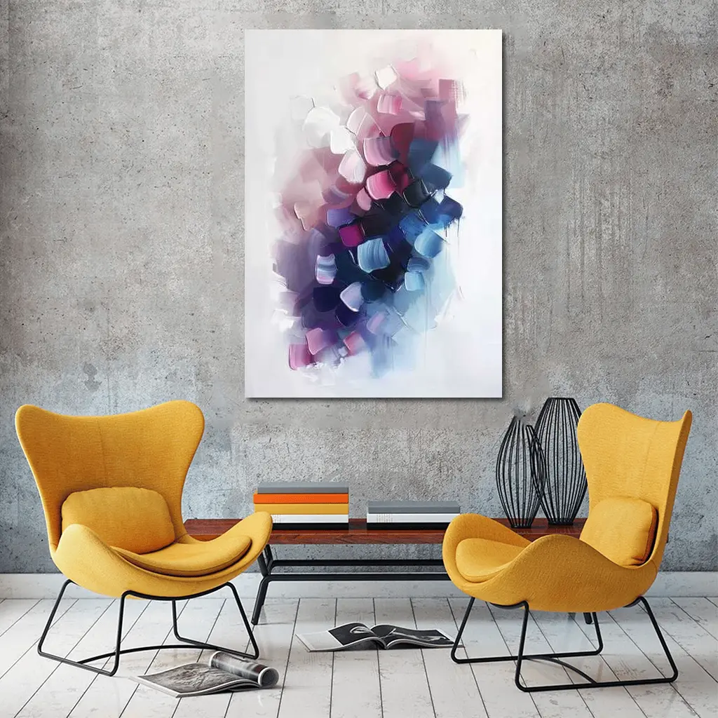 Pink Purple Blue Abstract Brushstroke Painting – Wall Art