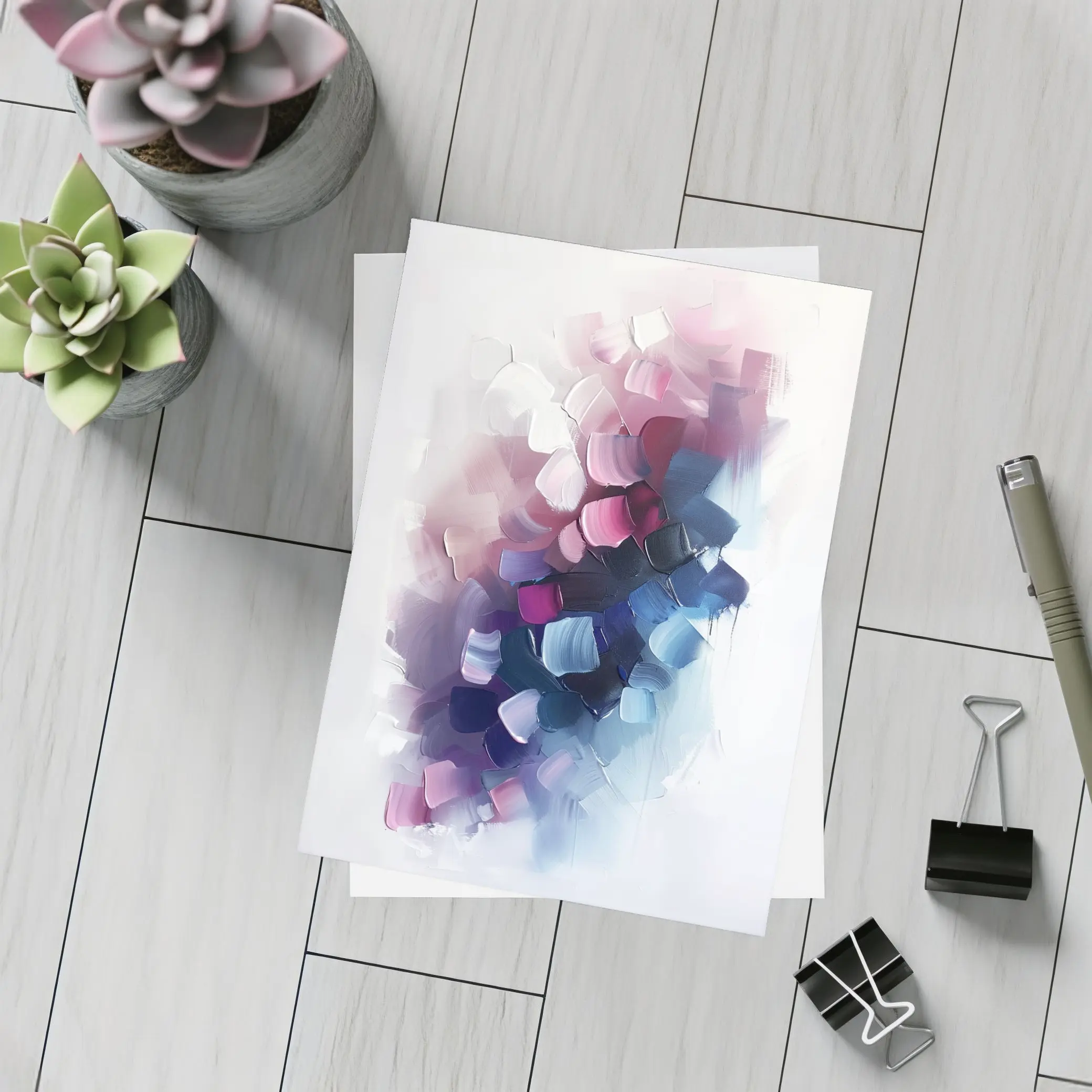 Pink Purple Blue Abstract Brushstroke Painting – Postcards