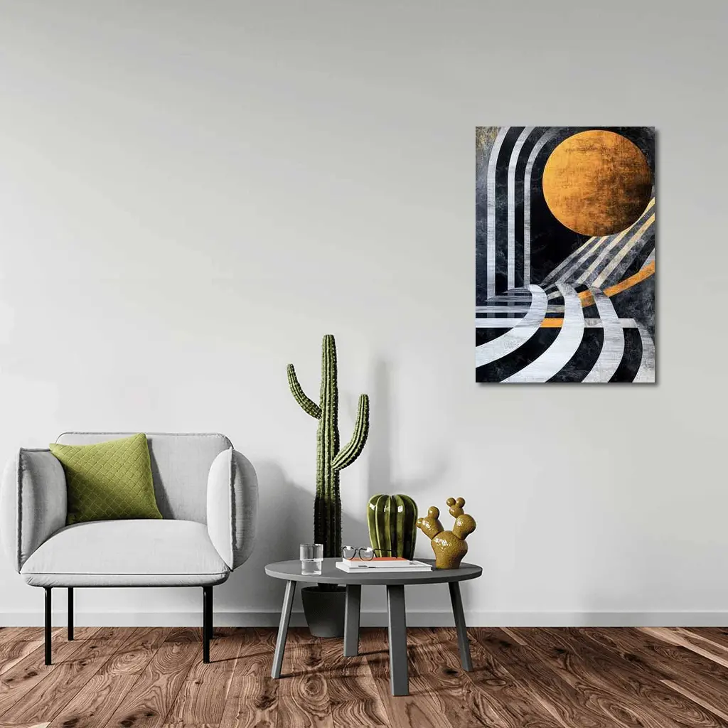 Art Deco Gold Sun Black Geometric Abstract – Wall Art