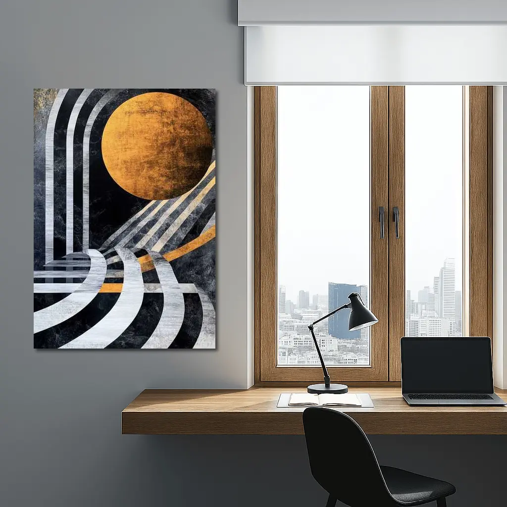 Art Deco Gold Sun Black Geometric Abstract – Wall Art