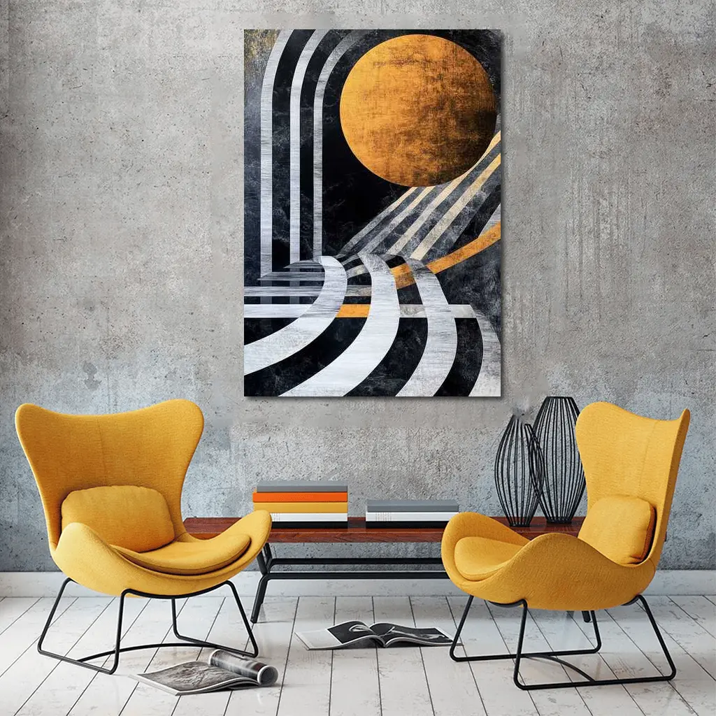 Art Deco Gold Sun Black Geometric Abstract – Wall Art