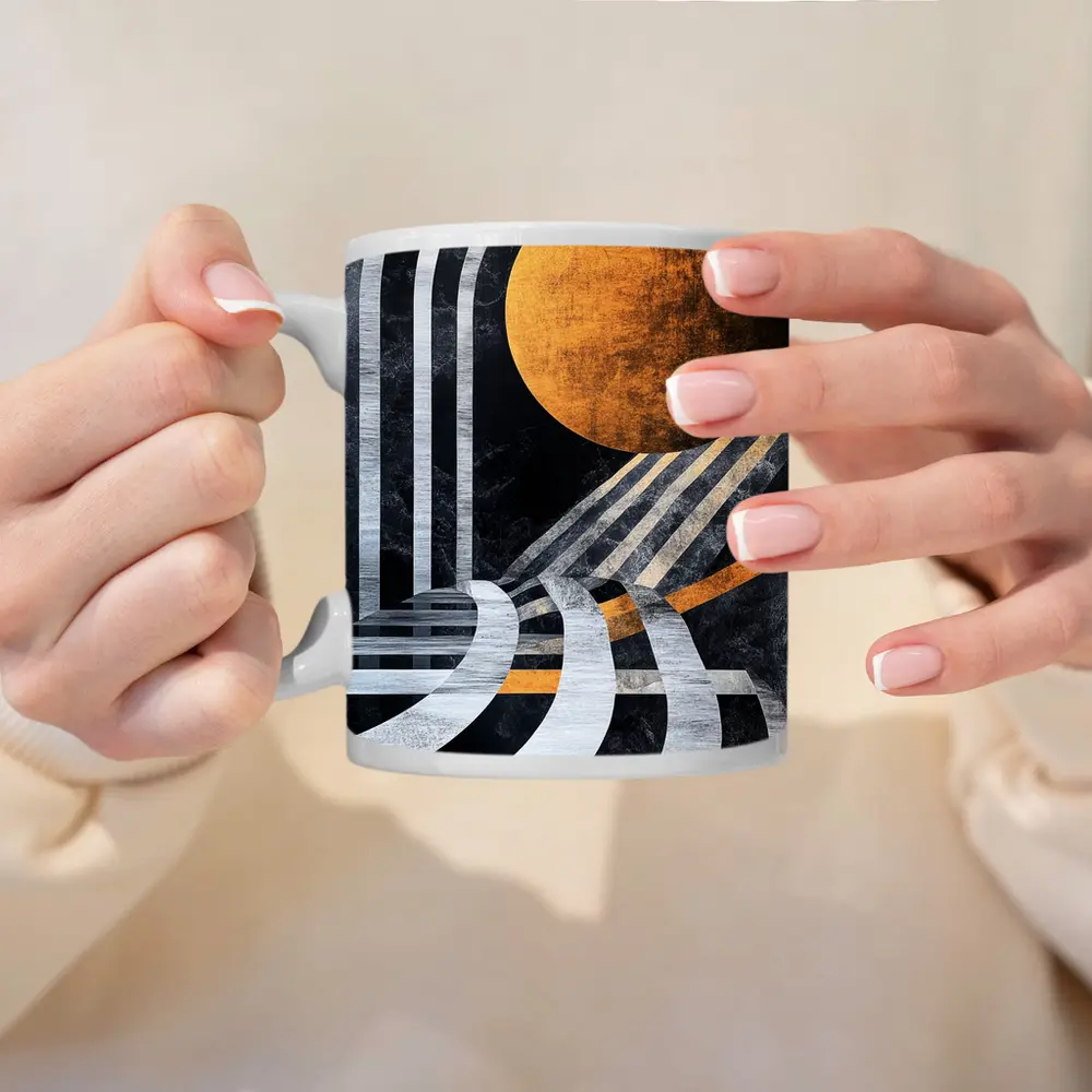 Art Deco Gold Sun Black Geometric Abstract – Mugs