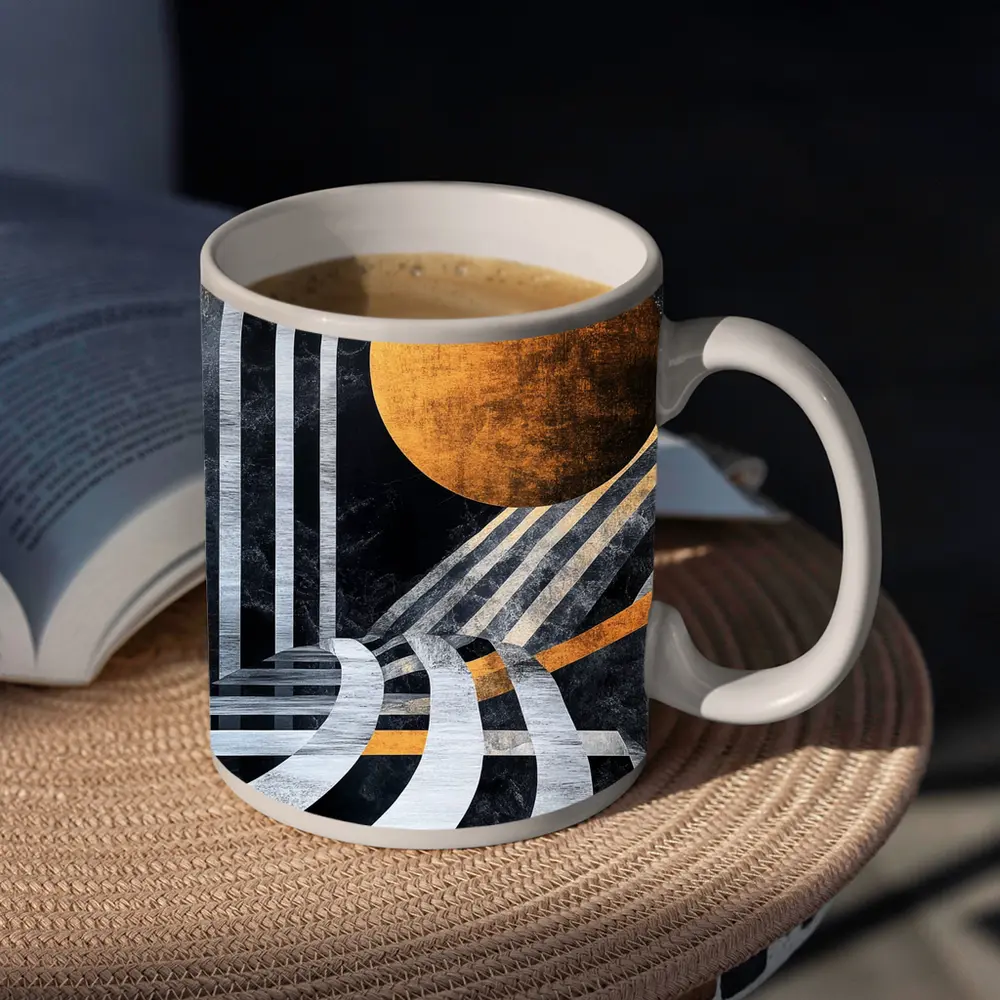 Art Deco Gold Sun Black Geometric Abstract – Mugs