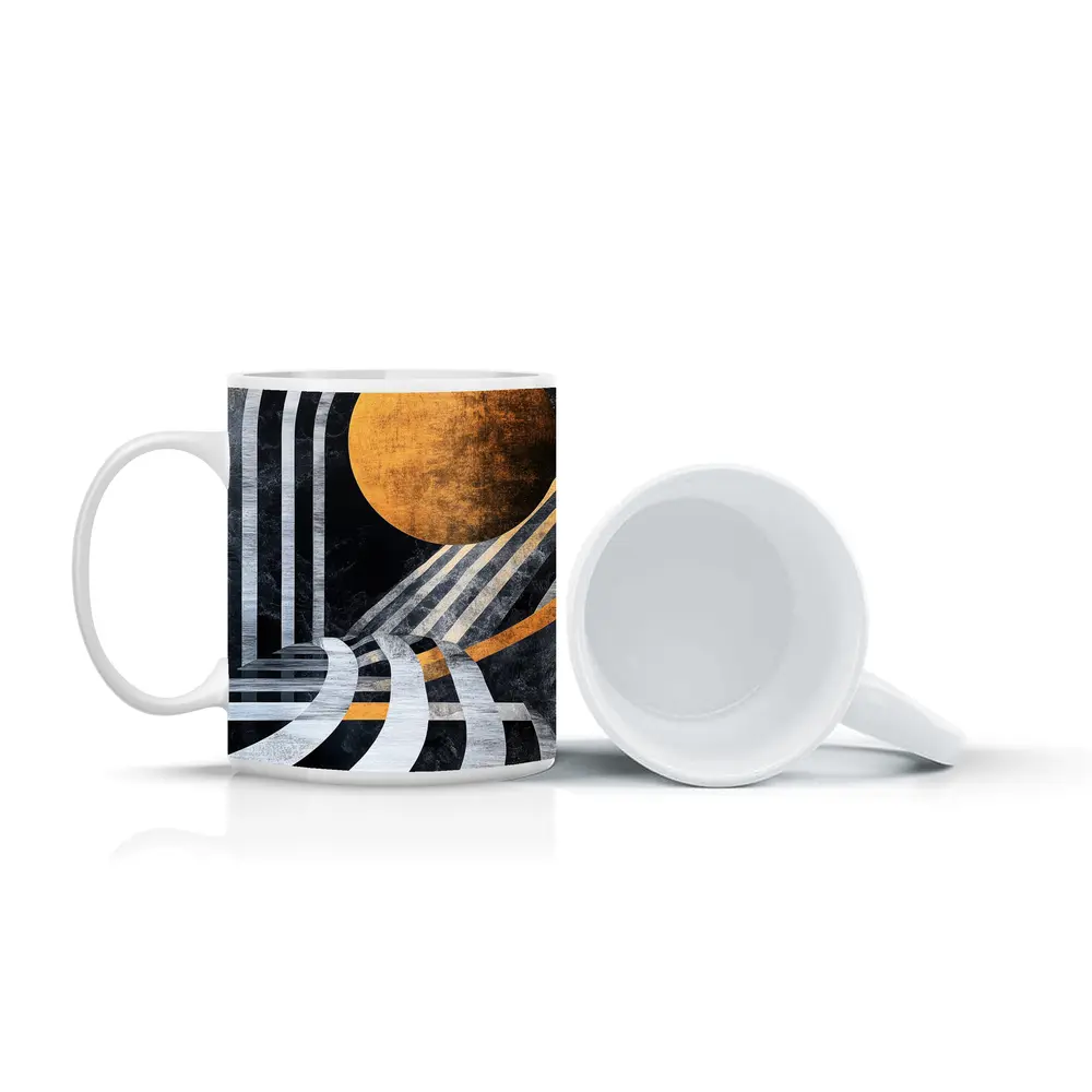 Art Deco Gold Sun Black Geometric Abstract – Mugs