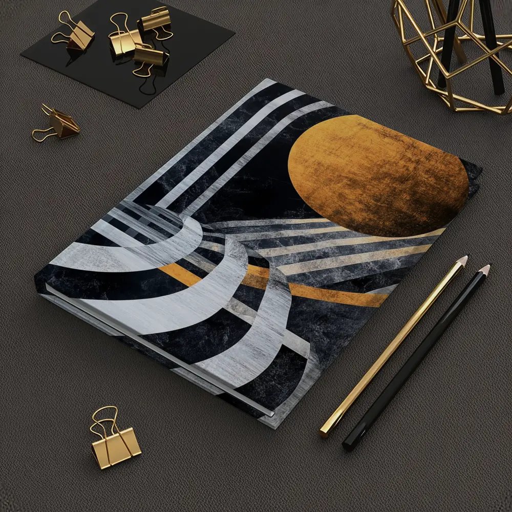 Art Deco Gold Sun Black Geometric Abstract – Notebooks