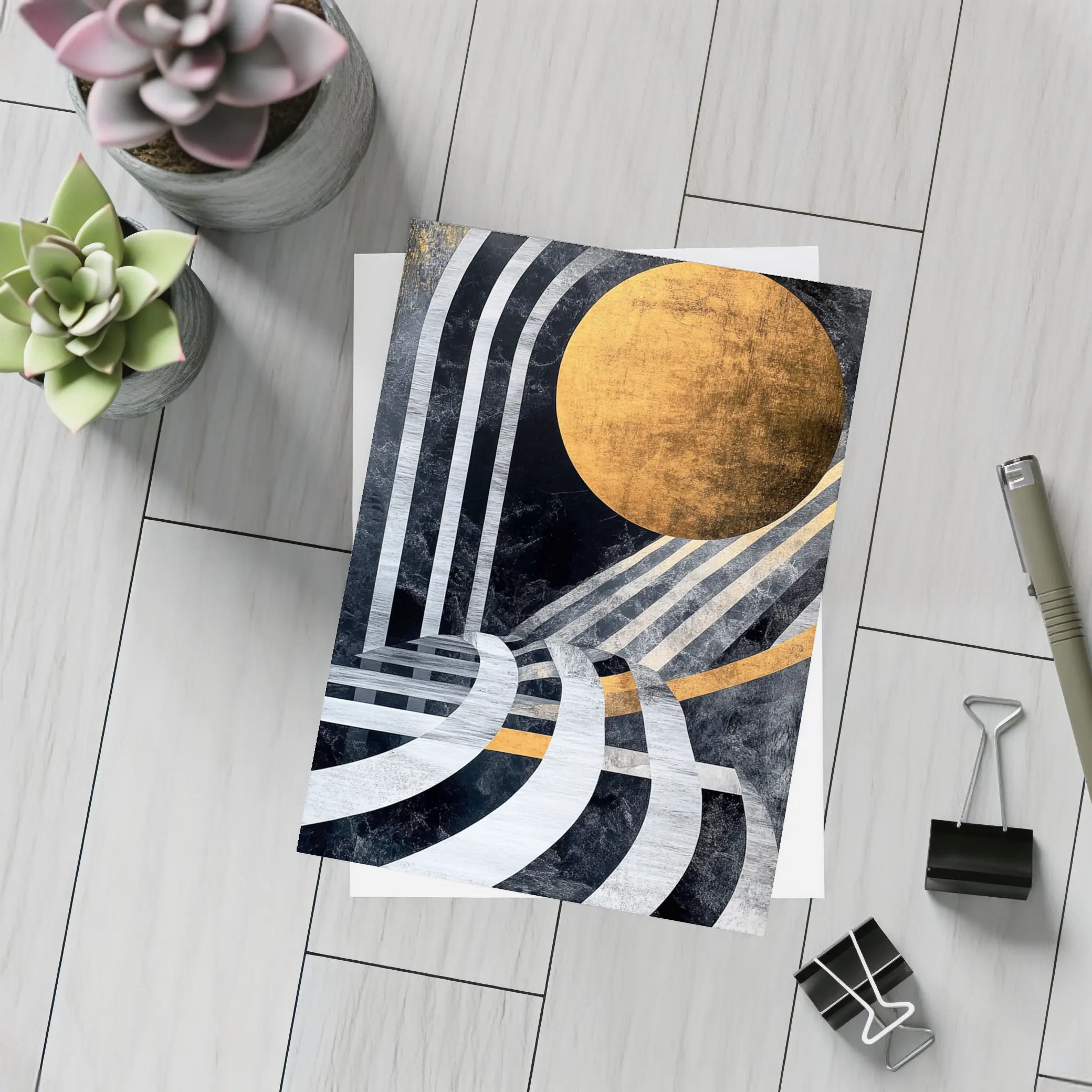 Art Deco Gold Sun Black Geometric Abstract – Postcards