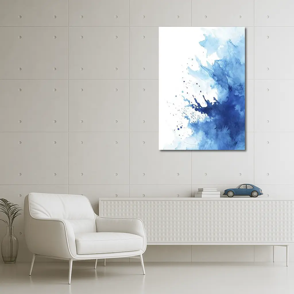 Blue Watercolor Ink Splash On White – Wall Art