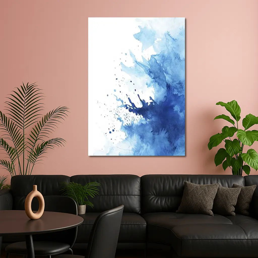 Blue Watercolor Ink Splash On White – Wall Art