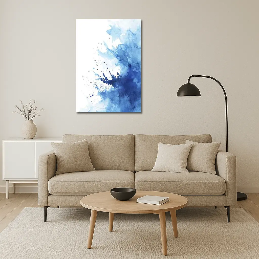 Blue Watercolor Ink Splash On White – Wall Art