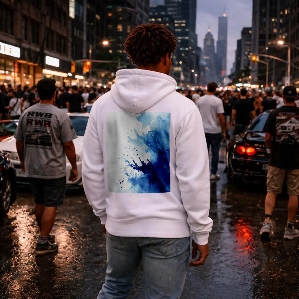 Blue Watercolor Ink Splash On White – Hoodies