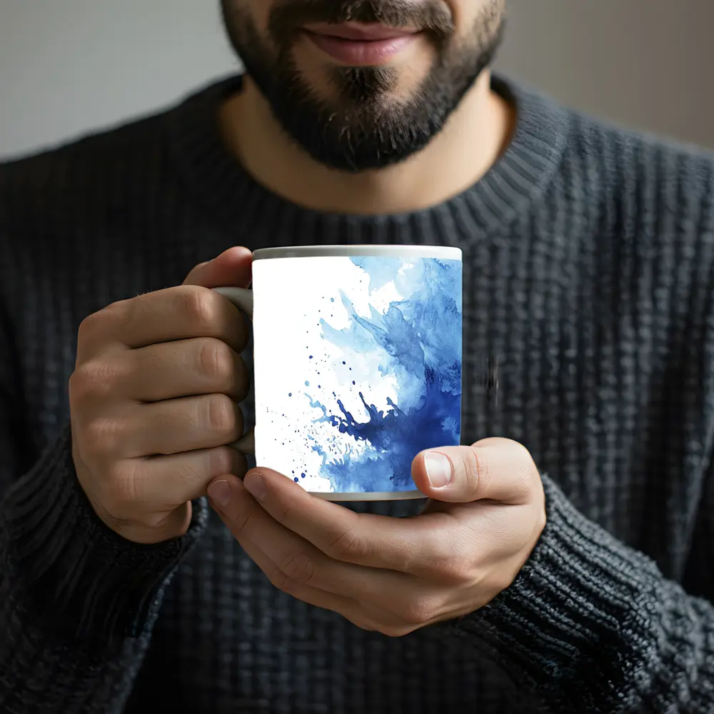 Blue Watercolor Ink Splash On White – Mugs