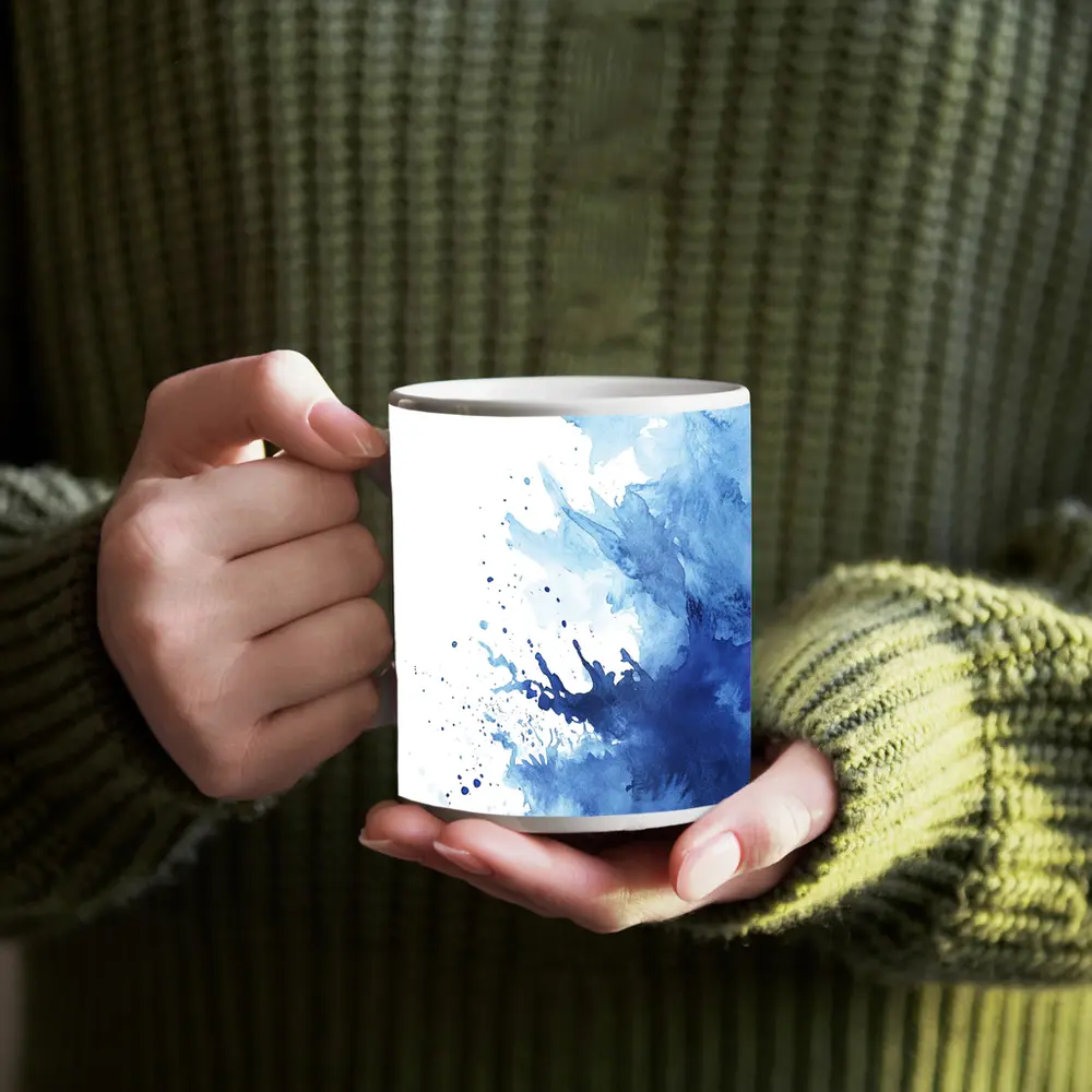 Blue Watercolor Ink Splash On White – Mugs