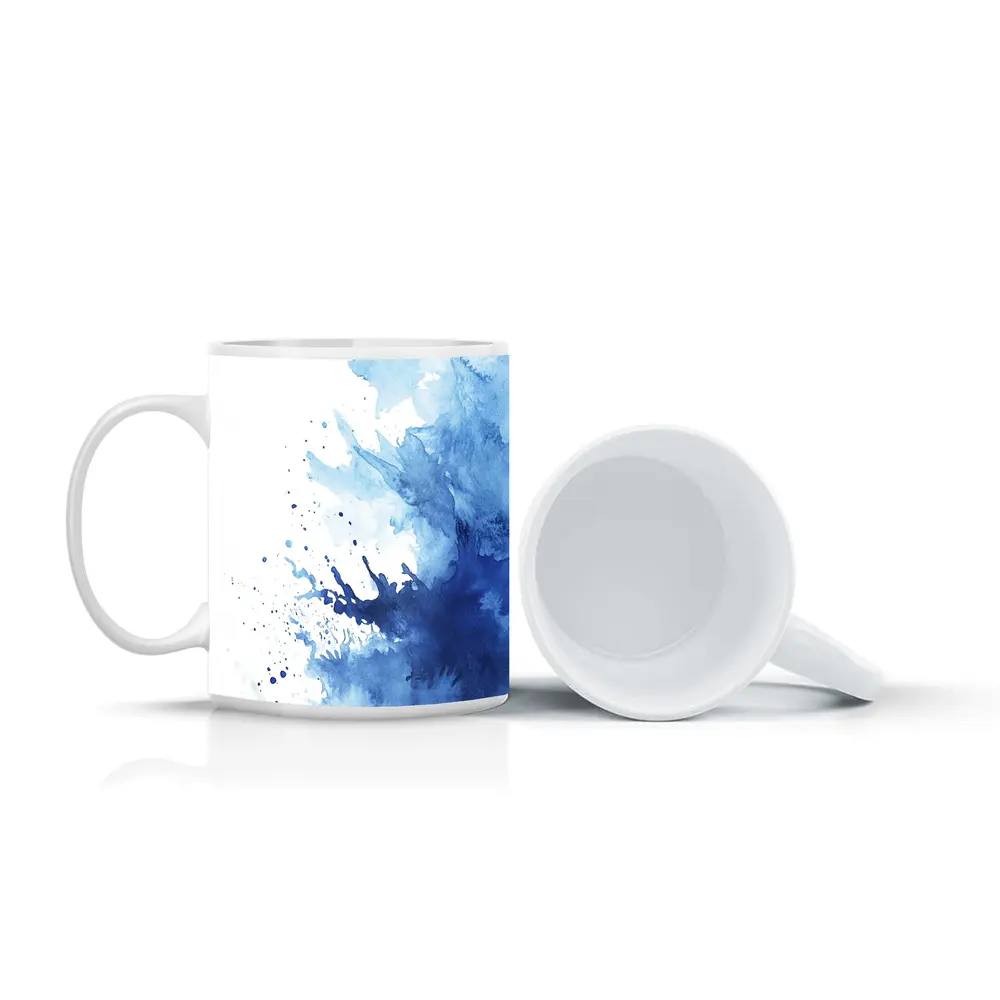 Blue Watercolor Ink Splash On White – Mugs