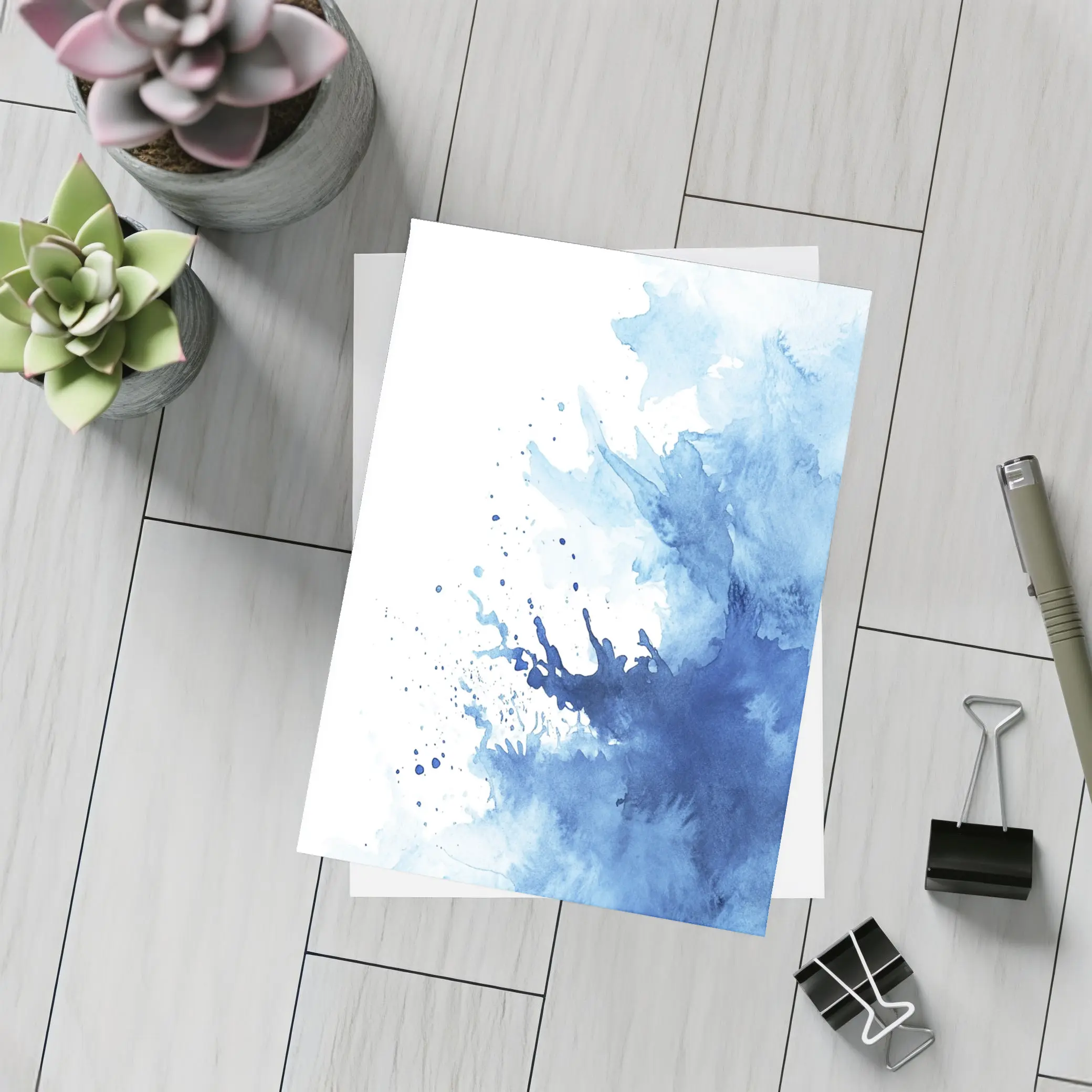 Blue Watercolor Ink Splash On White – Postcards