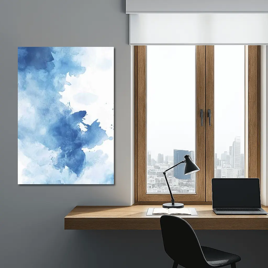 Blue Watercolor Abstract Ink Wash Art – Wall Art