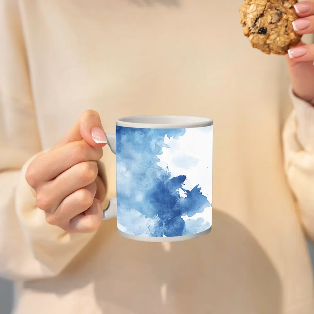 Blue Watercolor Abstract Ink Wash Art – Mugs