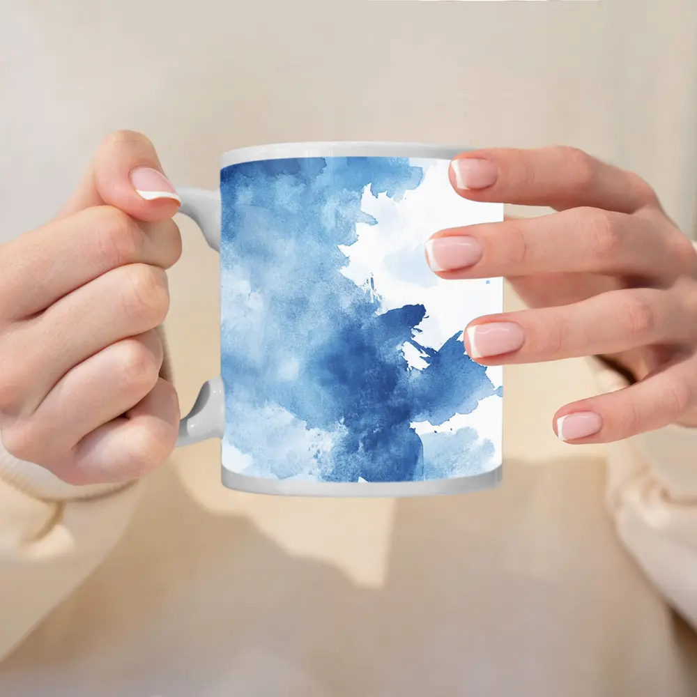 Blue Watercolor Abstract Ink Wash Art – Mugs