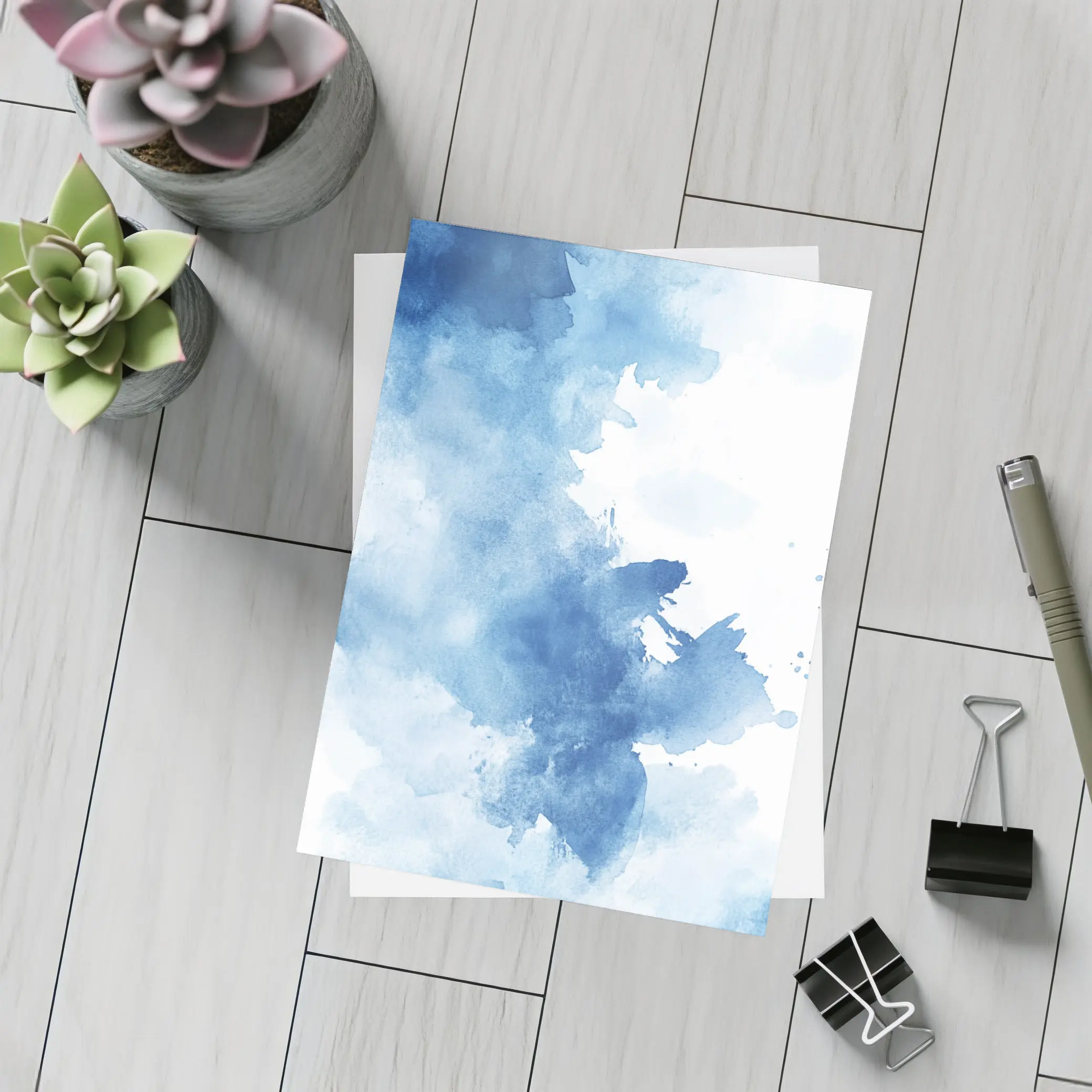 Blue Watercolor Abstract Ink Wash Art – Postcards