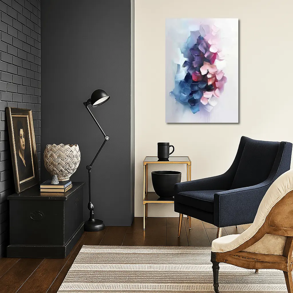 Abstract Pink Purple Brushstroke Painting White Background – Wall Art