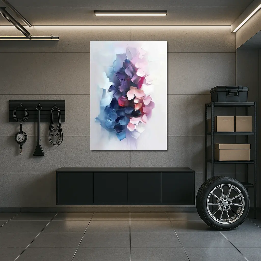 Abstract Pink Purple Brushstroke Painting White Background – Wall Art