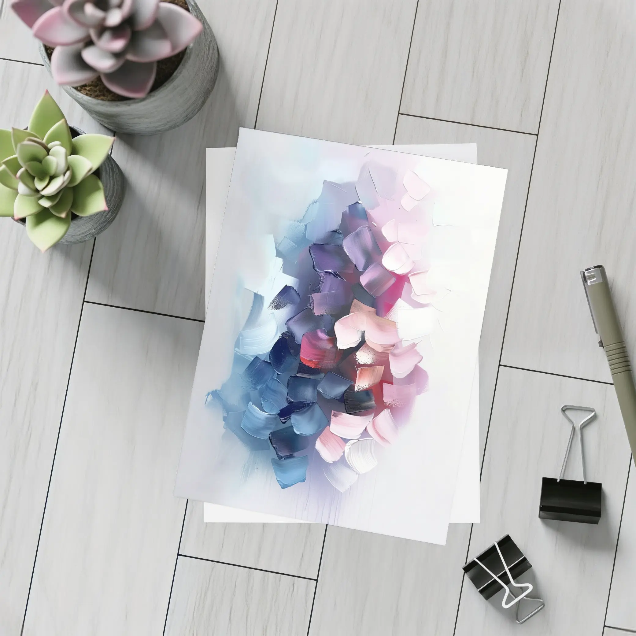 Abstract Pink Purple Brushstroke Painting White Background – Postcards