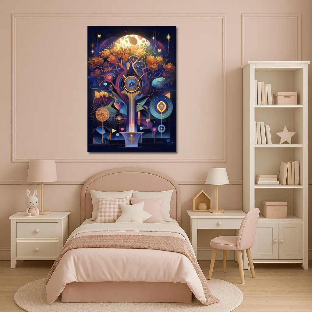 Mystical Tree Clock Moon Night Art – Wall Art
