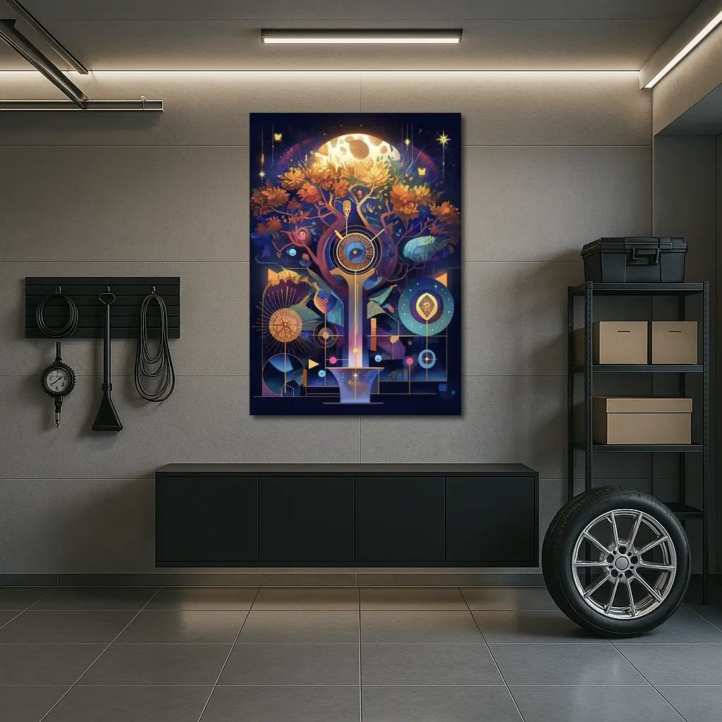 Mystical Tree Clock Moon Night Art – Wall Art