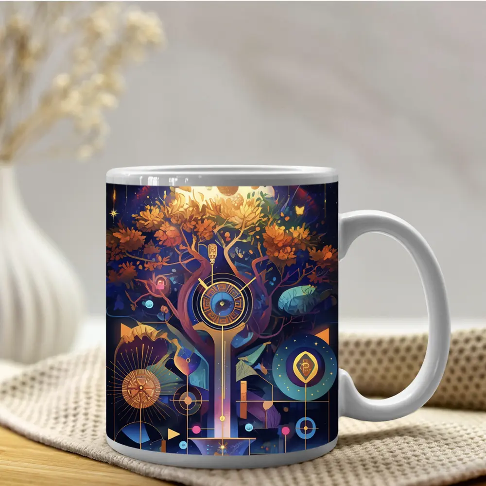 Mystical Tree Clock Moon Night Art – Mugs