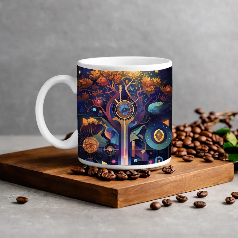 Mystical Tree Clock Moon Night Art – Mugs