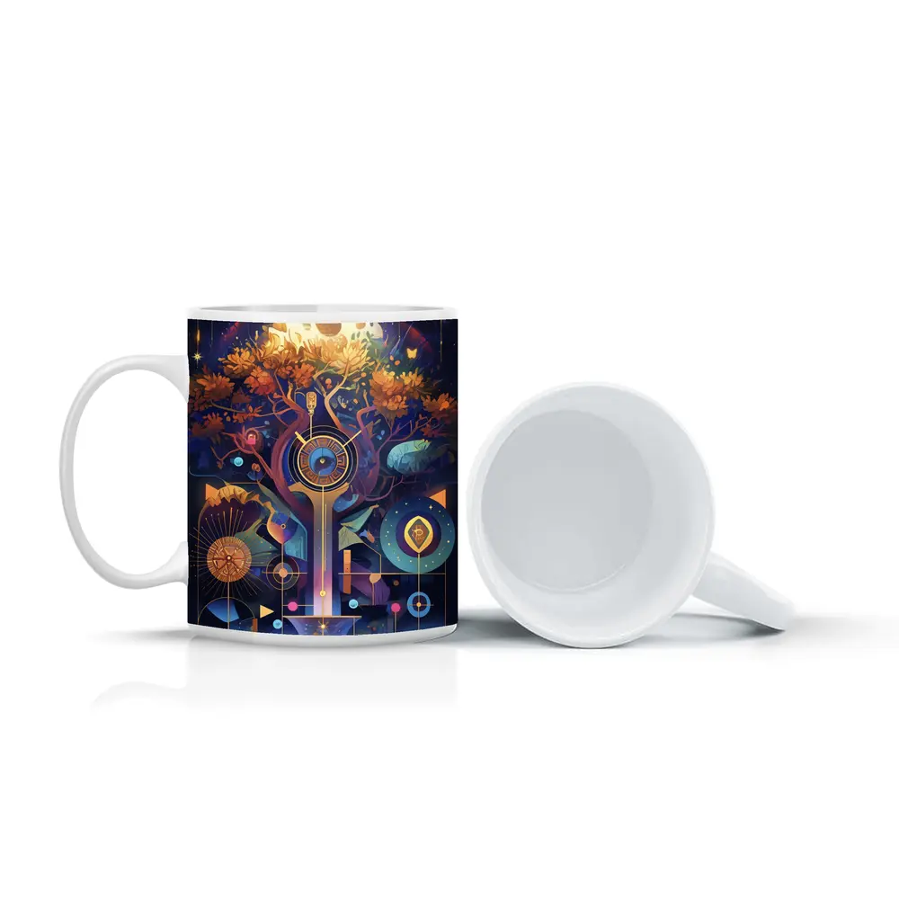 Mystical Tree Clock Moon Night Art – Mugs
