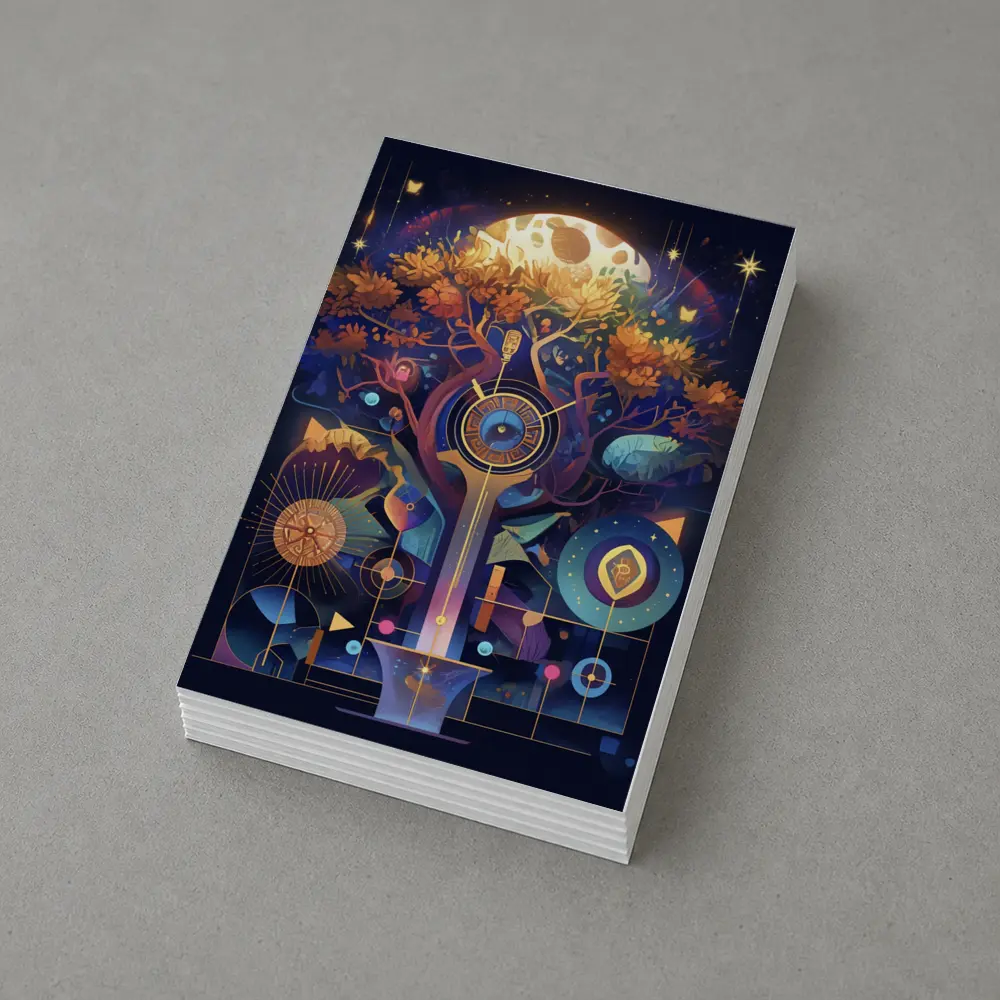 Mystical Tree Clock Moon Night Art – Postcards