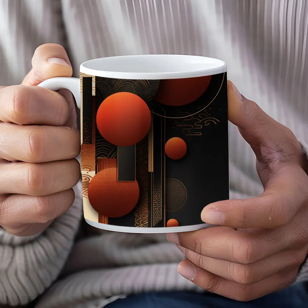 Abstract Red Spheres Black Gold Japanese Pattern – Mugs
