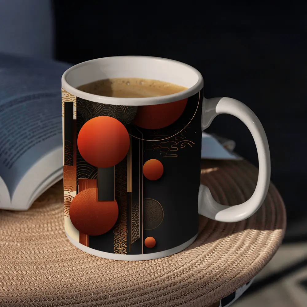 Abstract Red Spheres Black Gold Japanese Pattern – Mugs