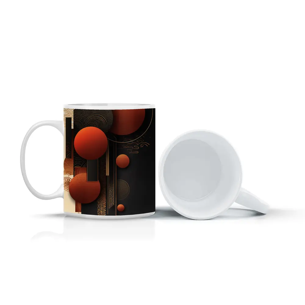 Abstract Red Spheres Black Gold Japanese Pattern – Mugs