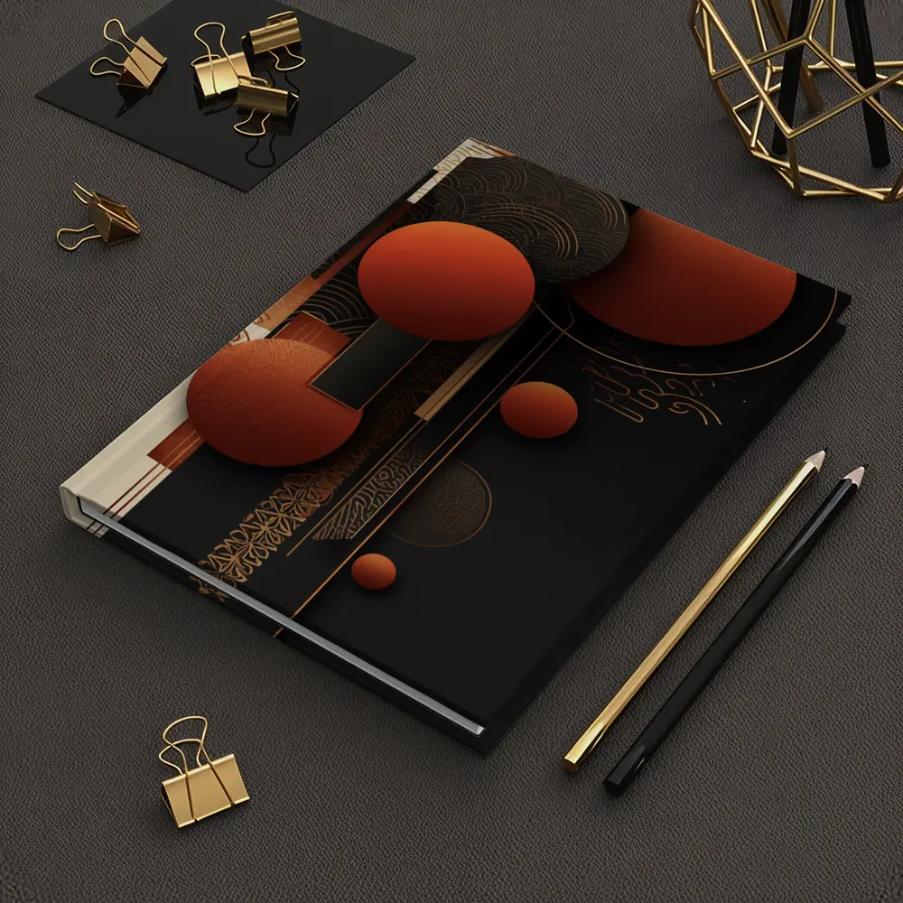 Abstract Red Spheres Black Gold Japanese Pattern – Notebooks