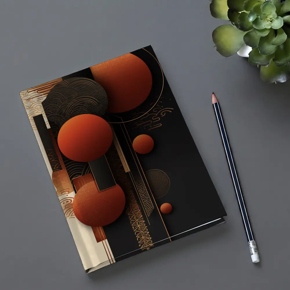 Abstract Red Spheres Black Gold Japanese Pattern – Notebooks