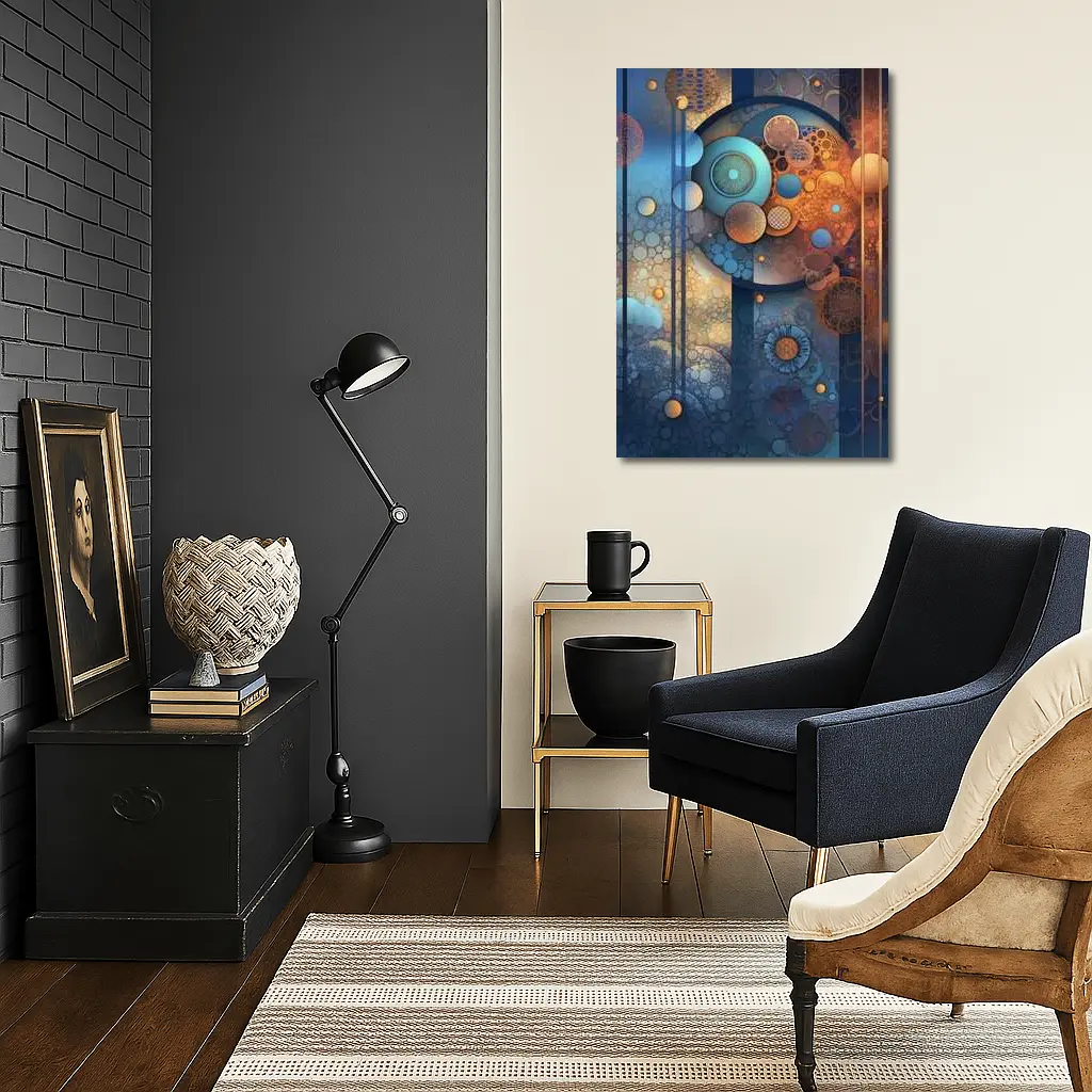 Abstract Blue Orange Circles Geometric Art – Wall Art